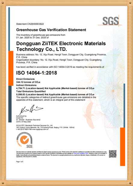 China Dongguan Ziitek Electronical Material and Technology Co., Ltd certification